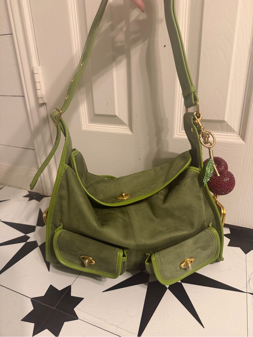 Vintage Y2K Hobo Style Green Suede Bag